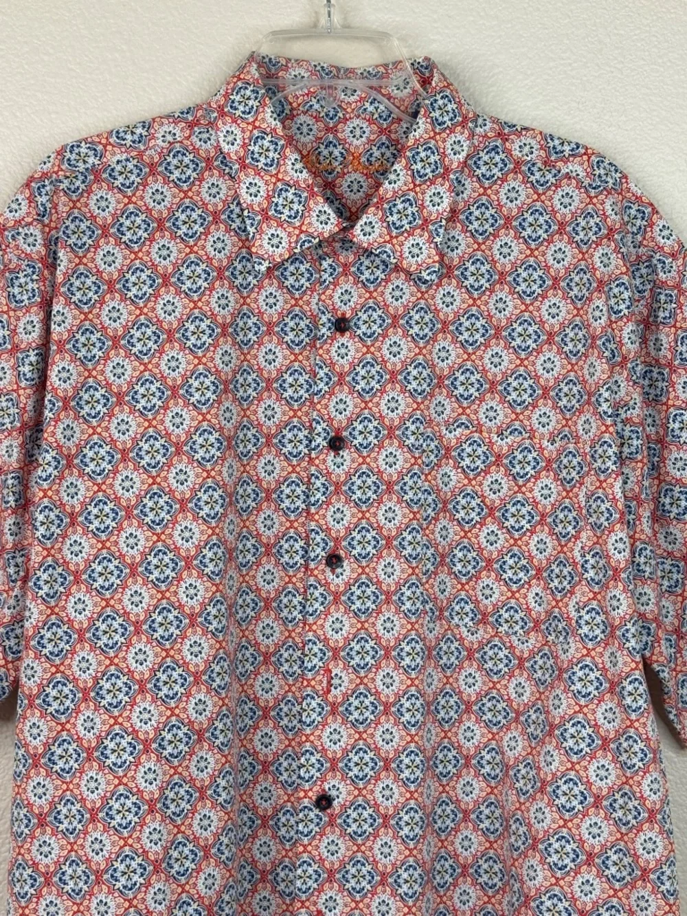 Alan Flusser XXL Shirt Short Sleeve Geometric Medallion Print 100% Cotton